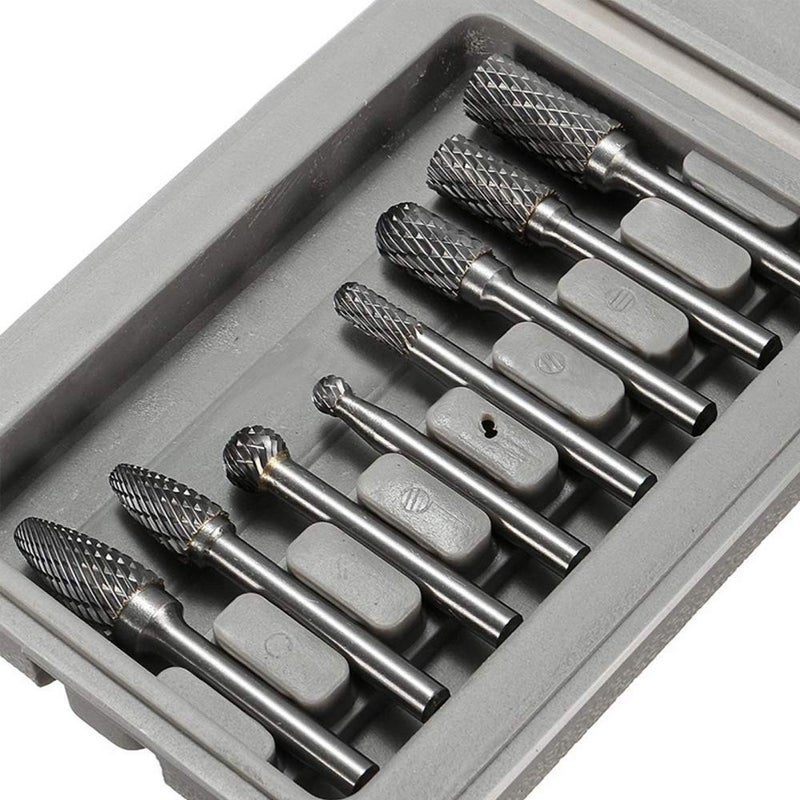 YEEZUGO 8pcs Carbide Rotary Burr Set, Double Cut 1/4''(6.35mm) Shank Solid Carbide Rotary Burr Set for Die Grinder Drill for Woodworking,Drilling, Metal Carving, Engraving, Polishing by YEEZUGO - Image 1